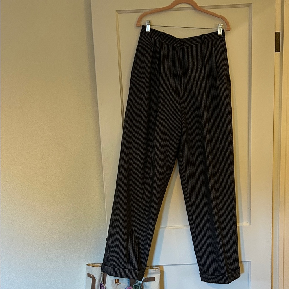 Anne Klein vintage Black Pinstripe Wide Leg Pants 100% wool